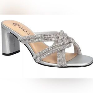 Bella Marie Silver Suede Women's Heeled Slip On Sandals